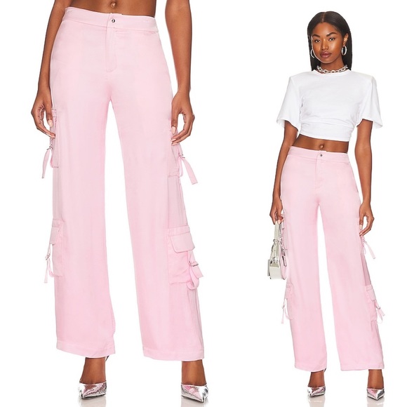 Lovers + Friends Pants - Lovers + Friends Kit Cargo Satin Pants in Light Pink